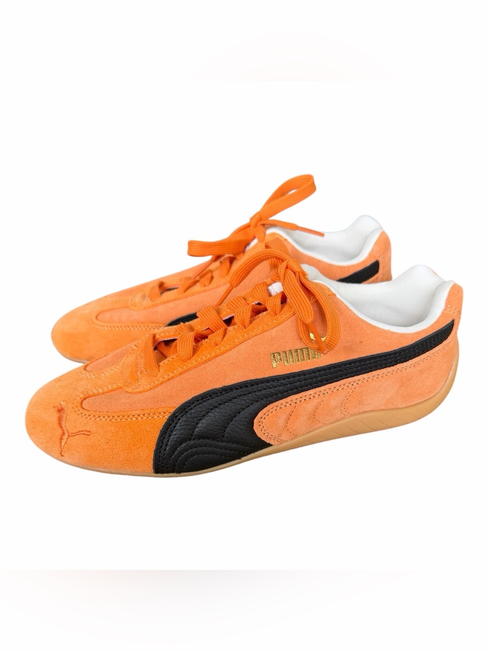 Puma Orange Suede Sneakers with Black Stripe
